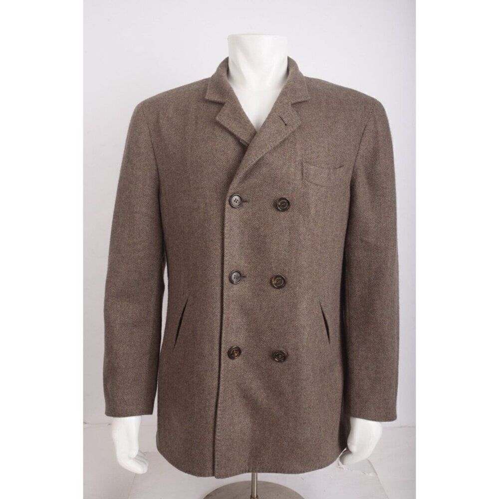 Brunello Cucinelli Mens 100% Cashmere Peacoat Coat Jacket IT 54 US 42 Brown NWT
